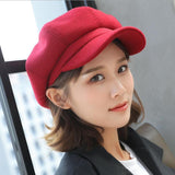 Fashion Plain Octagonal Cap Ladies Hats Autumn Winter Hats for Women Casual Wool Hat British Retro Beret Painter Caps LANFUBEISI