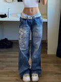 LANFUBEISI Gothic Jeans Pants Women Y2K Long Trouser High Street Streetwear Low Waist Denim Jeans casual Bottoms Pantalones De Mujer