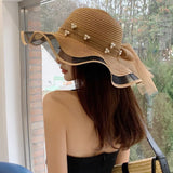 New Korean Style Woman Straw Gauze Joint Bow Ribbon Large Brim Sunshade Ins Celebrity Outing Fashion Beach Holiday Glacier Hat LANFUBEISI