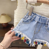 Summer Baby Girl Outfit Set New Born Baby Girl Clothes 2 Pcs Vest Pant Fashion Print Kids Denim Shorts Korea Style LANFUBEISI