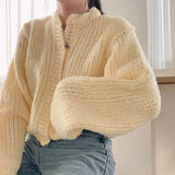 Korean Chic Long Sleeve Knitted Sweater Cardigan Autumn/Winter Single Breasted Tops Retro Solid O-neck Loose Sweater Coat LANFUBEISI