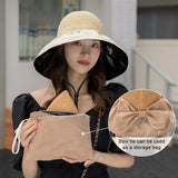 Summer New Women Bucket Hat UV Protection Sun Hats Solid Color Soft Foldable Wide Brim Outdoor Beach Panama Cap Ponytail Caps LANFUBEISI