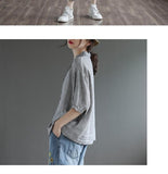 LANFUBEISI Women Summer Casual Shirts New Arrival 2022 Simple Style Plain Color All-match Loose Female Half Sleeve Cotton Tops D107 LANFUBEISI