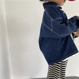 2023 Kids unisex loose all-match denim Coat Children Turn-down collar casual Shirt Jacket LANFUBEISI