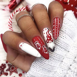 24Pcs Long Ballet Christmas False Nails Wearable Xmas Style Fake Nails Elk Santa Claus Design Full Cover Press on Nail Tips LANFUBEISI