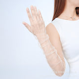 Sifreyr Women Ultra Tulle Gloves Mesh Sheers Full Finger Elbow Long Gloves Vintage Sunscreen Gloves Wedding Bride Dress Mittens LANFUBEISI