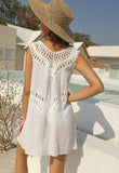LANFUBEISI  White Crochet Beach Tunic for Women Paneo Knitted Bathing Suit Cover Up 2022 Vacation Outfits Summer V Neck Sarong Swim Dress LANFUBEISI