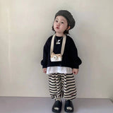 2023 Children's Sets Spring Autumn Kids Sweater Striped Pants For Boys Girls' Sweater Korean Children's Loose Pullover Sweater LANFUBEISI