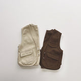 2023 Autumn Boys and girls solid color all-match waistcoats Kids cotton casual Vest LANFUBEISI