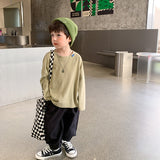 Autumn boys solid color cargo pants handsome pockets wide leg pants baby children cotton loose trousers LANFUBEISI