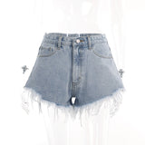Summer Blue Demin Shorts Women Fashion High Waist Button Wigh Leg Jeans Shorts Casual Female Loose Fit A-line Short Pant LANFUBEISI