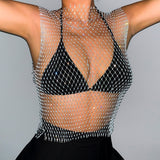 LANFUBEISI   Sexy Crystal Diamonds Mesh Rhinestone Top Bra Chain for Women 2022 Summer Hollow Out Underwear Bikini Body Jewlery LANFUBEISI