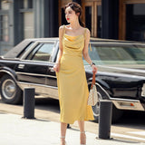 Elegant Sling Satin Dresses For Women Summer Sleeveless Folds Purple Long Dress Vestidos LANFUBEISI