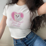 LANFUBEISI Aesthetic Heart print women T-shirt anime letter kawaii 90's crop tops Summer short sleeve Tees kpop streetwear y2k clothes lady LANFUBEISI