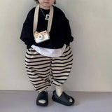 2023 Children's Sets Spring Autumn Kids Sweater Striped Pants For Boys Girls' Sweater Korean Children's Loose Pullover Sweater LANFUBEISI