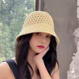 New Sun Hat Wide Brim Floppy Summer Hats For Women Girl Beach Panama Straw Dome Weave Bucket Hat Femme Shade Hat Women Hats LANFUBEISI