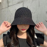 New Sun Hat Wide Brim Floppy Summer Hats For Women Girl Beach Panama Straw Dome Weave Bucket Hat Femme Shade Hat Women Hats LANFUBEISI