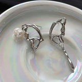 LANFUBEISI New Punk Style Liquid butterfly Stud Earring for Woman Cool Metal Butterfly Earrings Y2K Aesthetic Jewelry Party Gift