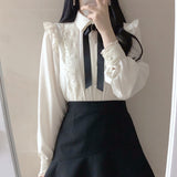 Hot Sales Women Cute Sweet Girls Preppy Style Tops Blouses Formal Office Lady Basic White Button Shirts LANFUBEISI