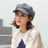 Fashion Plain Octagonal Cap Ladies Hats Autumn Winter Hats for Women Casual Wool Hat British Retro Beret Painter Caps LANFUBEISI