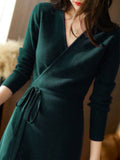 Women Korean Knitted Dress Long Sleeve Elegant Bodycon Slim Autumn Sweater Vestidos Femme Fashion Outerwear Robe Clothes New LANFUBEISI