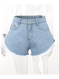 Summer Blue Demin Shorts Women Fashion High Waist Button Pocket Jeans Shorts Casual Female Loose Fit A-line Short Pant 2023 New LANFUBEISI