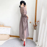 Lucyever Korean V-neck Maxi Dresses for Women Elegant Chic High Waist Party Midi Dress Woman Summer Solid A-line Dress LANFUBEISI