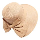 Foldable Big Brim Floppy Girls Straw Hat Sun Hat with Bowknot Elegant Protection Shading Fashion Beach Caps for Women New LANFUBEISI