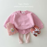 Korean Baby Cotton Kintting Clothing Sets Kids Boy Girls Outfit Spring Autumn Teenage Infant Tracksuit Pullovers Tops+Pants 2PCS LANFUBEISI