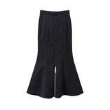 Black Denim Long Skirt Women Vintage High Waist Split Bodycon Ruffles Pencil Mermaid Midi Skirt Summer Japanese Fashion LANFUBEISI