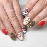 24Pcs Long Ballet Christmas False Nails Wearable Xmas Style Fake Nails Elk Santa Claus Design Full Cover Press on Nail Tips LANFUBEISI