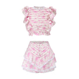 LANFUBEISI  High Quality 2022 Sunday Set elastic waistband Cropped top with ruffle detail and cute ruffle mini shorts skirts LANFUBEISI