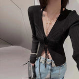 Butterfly hook flower straps sexy cardigan women's tops, autumn short Slim y2k style long-sleeved hollow butterfly knitted shirt LANFUBEISI