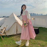 2 Pieces Sets Women Vintage Tunic Midi Bandage Dress Sweet Elegant All-match Summer Outfits Female Japan Version Hot Sale Cute LANFUBEISI
