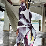 LANFUBEISI Sunforyou Chiffon Beach Cover up Print Tiger Striped Kaftan Tunic Swimsuit Cover up Plus Size Pareo Pants Beach Kimono Beachwear LANFUBEISI