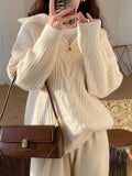 LANFUBEISI - Beige Half Zip Pullover Sweater LANFUBEISI