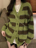 LANFUBEISI - Button Front Striped Knit Cardigan LANFUBEISI