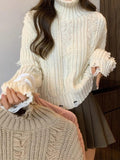 LANFUBEISI - Crochet Ripped High Neck Sweater LANFUBEISI