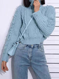 LANFUBEISI - Crochet Ripped High Neck Sweater LANFUBEISI