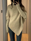 LANFUBEISI - High Neck Irregular Hem Sweater LANFUBEISI