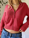 LANFUBEISI - Hooded Crop Knit Cardigan LANFUBEISI