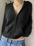 LANFUBEISI - Hooded Crop Knit Cardigan LANFUBEISI