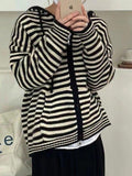 LANFUBEISI - Hooded Striped Long Sleeve Knit Cardigan LANFUBEISI