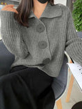 LANFUBEISI - Knit Big Button Cardigan LANFUBEISI