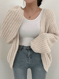 LANFUBEISI - Open Front Long Sleeve Knit Cardigan