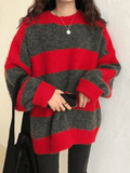 LANFUBEISI - Oversized Stripe Pullover Sweater LANFUBEISI