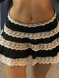LANFUBEISI - Patchwork Lace Tiered Mini Skirt
