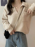 LANFUBEISI - Pocket Crop Knit Sweater LANFUBEISI