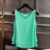 Fashion Brand Women's blouse Tops Summer sleeveless Chiffon shirt Solid V-neck Casual blouse Plus Size 5XL Loose Female Top Lanfubeisi