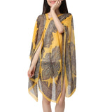 Summer Woman Chiffon Fabala Flower Shawl Loose Cover Ups Long Sleeve Shirts Thin Plus Size Scarf Blouses Sun Protection Shawl Lanfubeisi